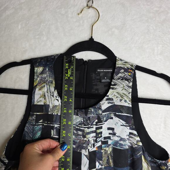 Club Monaco Sz0 100%Silk Geometric Shift SexyUnique Drop waist dress QuietLuxury - Picture 8 of 13